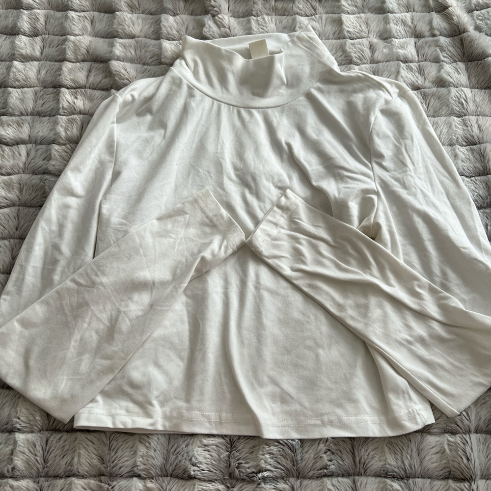 White Long Sleeved Turtle Neck Crop Top